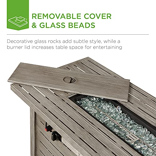 Best Choice Products Fire Pit Table 42in 50,000 BTU Rectangular Steel Propane Gas for Outdoor, Patio w/Burner Lid, Auto Ignition, Hideaway Tank Storage, Cover, Glass Beads - Gray