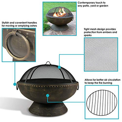 Sunnydaze Outdoor Fire Pit Bowl - 30 Inch Large Round