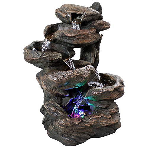 Sunnydaze 6-Tier Staggered Rock Falls Tabletop Fountain with Colored LED Lights - Natural Interior Waterfall Decorative Accent for Home or Office - 13.5-inch