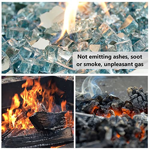 GRISUN Aqua Blue Fire Glass for Fire Pit, 20 Pounds 1/2 Inch High Luster Reflective Tempered Glass Rocks for Natural or Propane Fireplace, Safe for Outdoors and Indoors Firepit Glass