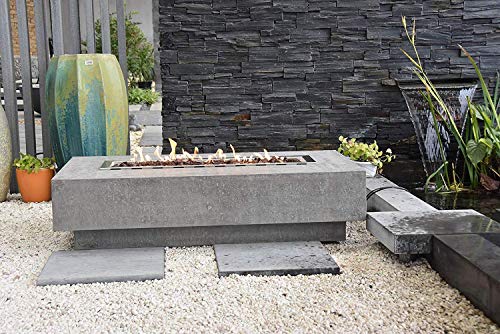 Elementi Manhattan 56 Inch Concrete Outdoor 45,000 BTU Square Natural Gas Ignition Patio Fire Pit Table with Lava Rock and Canvas Cover