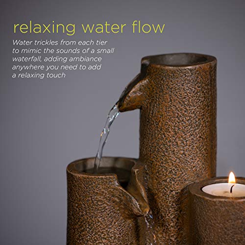 Alpine Corporation Tiered Column Tabletop Fountain with 3 Candles | Mini Waterfall