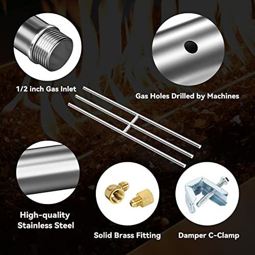 Skyflame 30" x 6" Rectangular Gas Fire Pit and Fireplace H-Burner with 3 Pipes