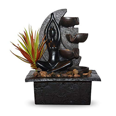 Tabletop Fountain Indoor Water Led Desk Fountain 4-Tiered Resin Pouring Pots & Automatic Pump Indoor Waterfall Fountain - Succulent Plant Natural Stone Base Small Indoor Fountain (21.5 X 19 X 28 cm)