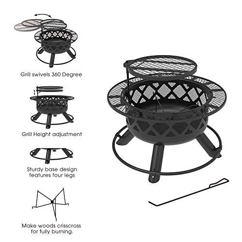 BALI OUTDOORS Wood Burning Fire Pit with Quick Removable Cooking Grill, Black, 32in