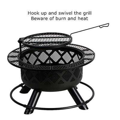 BALI OUTDOORS Wood Burning Fire Pit with Quick Removable Cooking Grill, Black, 32in