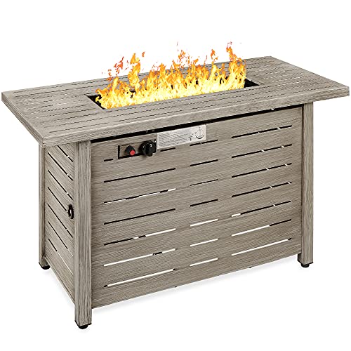 Best Choice Products Fire Pit Table 42in 50,000 BTU Rectangular Steel Propane Gas for Outdoor, Patio w/Burner Lid, Auto Ignition, Hideaway Tank Storage, Cover, Glass Beads - Gray