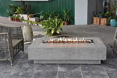 Elementi Manhattan 56 Inch Concrete Outdoor 45,000 BTU Square Natural Gas Ignition Patio Fire Pit Table with Lava Rock and Canvas Cover