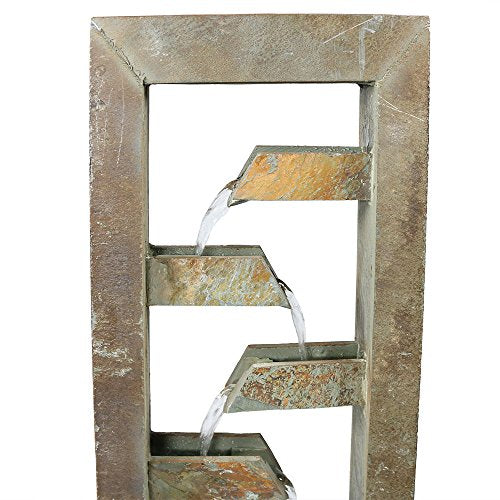 Sunnydaze Stacked Slate Outdoor Water Fountain - Large Freestanding Outside Floor Waterfall Fountain Feature for Garden, Backyard, Patio, Porch, or Yard - 49 Inch Tall
