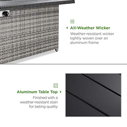 Best Choice Products 52in Gas Fire Pit Table, 50,000 BTU Outdoor Wicker Patio Propane Firepit w/Aluminum Tabletop, Glass Wind Guard, Clear Glass Rocks, Cover, Hideaway Tank Holder, Lid - Gray