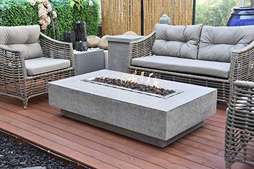 Elementi Manhattan 56 Inch Concrete Outdoor 45,000 BTU Square Natural Gas Ignition Patio Fire Pit Table with Lava Rock and Canvas Cover