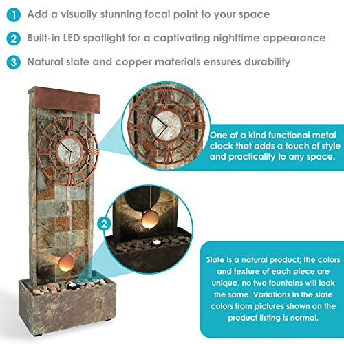 Sunnydaze 49-Inch Slate Outdoor Water Fountain with Clock and LED Light