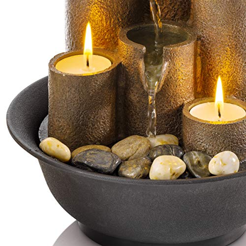 Alpine Corporation Tiered Column Tabletop Fountain with 3 Candles | Mini Waterfall