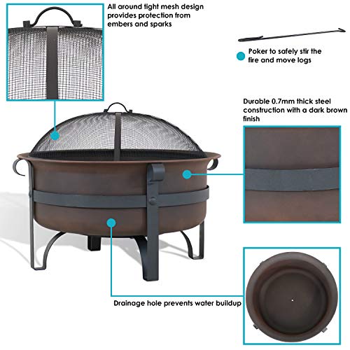 Sunnydaze Large Bronze Cauldron Outdoor Fire Pit Bowl