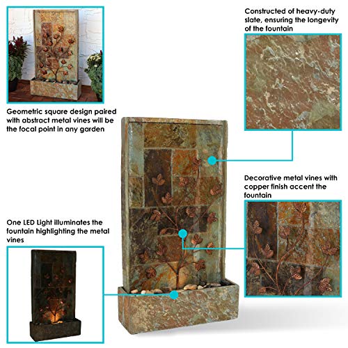 Sunnydaze Outdoor Waterfall Fountain with LED Light - Decorative Climbing Vines - Water Feature for Garden Walls, Fences, Yard, Deck and Patio - 32 Inch Tall