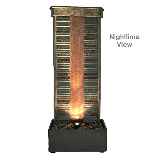 Sunnydaze Outdoor Water Fountain - Large Rippled Slate Garden Water Feature - Backyard Waterfall with Copper Accents & LED Spotlight - 48 Inch Tall - Perfect for Yard, Garden, Patio or Porch