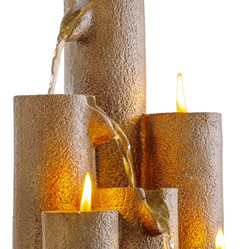 Alpine Corporation Tiered Column Tabletop Fountain with 3 Candles | Mini Waterfall