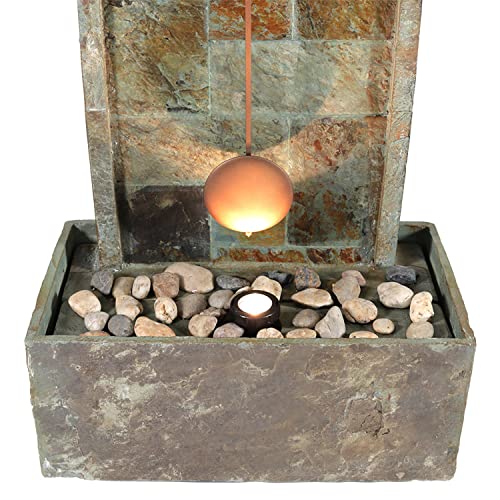 Sunnydaze 49-Inch Slate Outdoor Water Fountain with Clock and LED Light