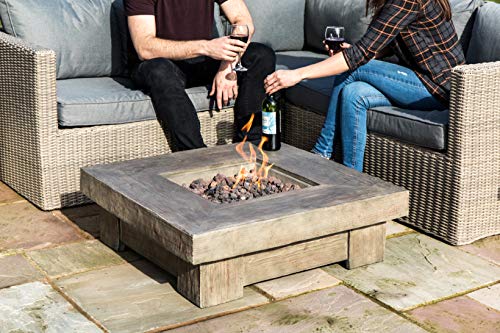 Peaktop HF11501AA Propane Gas Wood Look Square 40,000 BTU Fire Pit Table for Outdoor Patio Garden Backyard Decking with PVC Cover, Lava Rock, 35" x 35", Gray