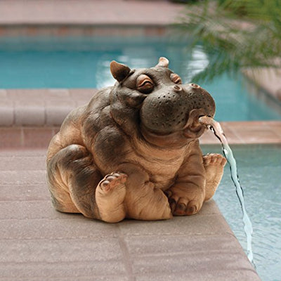 Design Toscano EU35009 Hanna The Hippo African Decor Piped Pond Spitter Statue Water Feature, full color