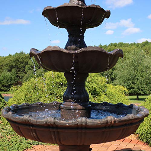 Sunnydaze Grand Courtyard Outdoor Water Fountain - Large 80-Inch Tall Tiered Fountain & Backyard Water Feature - Dark Chestnut