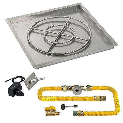 American Fireglass SS-SQPKIT-N-30H Natural Gas 30" High-Capacity Square Stainless Steel Drop-in Pan with Spark Ignition Kit (24" Fire Pit Ring)