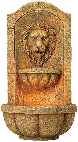 John Timberland Lion Head Roman Outdoor Wall Water Fountain LED Lights