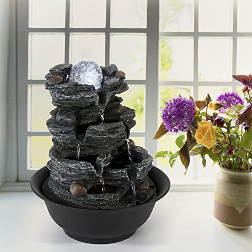 Dyna-Living Tabletop Water Fountain Indoor Waterfalls Fountains with White LED Light Decorative Feng Shui Tabletop Fountain with Automatic Pump Best Home Gifts for Friends or Family