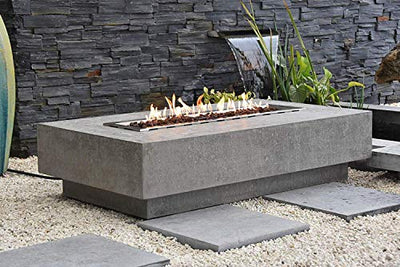 Elementi Manhattan 56 Inch Concrete Outdoor 45,000 BTU Square Natural Gas Ignition Patio Fire Pit Table with Lava Rock and Canvas Cover