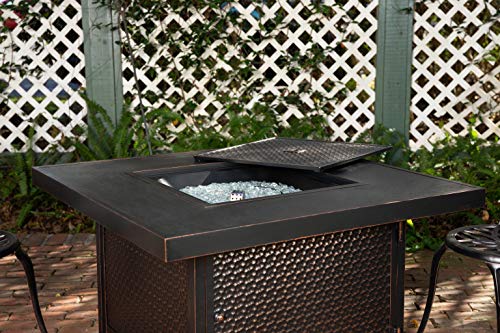 Fire Sense Weyland Square Aluminum LPG Fire Pit Table | Antique Bronze Finish | 50,000 BTU Output | Uses 20 Pound Propane Tank | Fire Bowl Lid, Vinyl Weather Cover, and Clear Fire Glass Included |