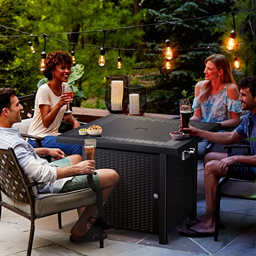 Ciays Propane Fire Pits 28 Inch Outdoor Gas Fire Pit, 50,000 BTU Steel Fire Table with Lid and Lava Rock, Add Warmth and Ambience to Gatherings and Parties On Patio Deck Garden Backyard, Black