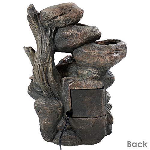 Sunnydaze 6-Tier Staggered Rock Falls Tabletop Fountain with Colored LED Lights - Natural Interior Waterfall Decorative Accent for Home or Office - 13.5-inch
