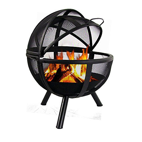 Sunnydaze Flaming Ball Fire Pit - Outdoor 30 Inch Round Wood Burning Backyard &amp; Patio Firepit - Portable Black Sphere - Protective Cover
