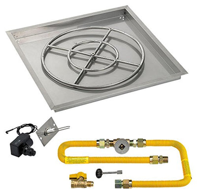 American Fireglass SS-SQPKIT-N-30H Natural Gas 30" High-Capacity Square Stainless Steel Drop-in Pan with Spark Ignition Kit (24" Fire Pit Ring)