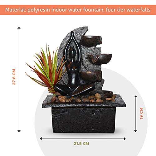 Tabletop Fountain Indoor Water Led Desk Fountain 4-Tiered Resin Pouring Pots & Automatic Pump Indoor Waterfall Fountain - Succulent Plant Natural Stone Base Small Indoor Fountain (21.5 X 19 X 28 cm)