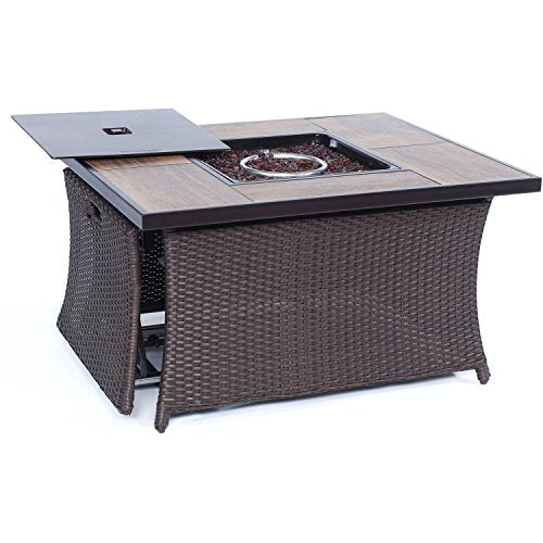 Cambridge 40,000 BTU Woven Fire Pit Coffee Table with Wood Grain Tile Top