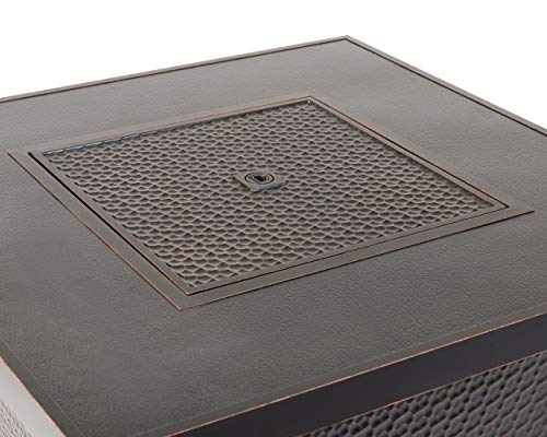 Fire Sense Weyland Square Aluminum LPG Fire Pit Table | Antique Bronze Finish | 50,000 BTU Output | Uses 20 Pound Propane Tank | Fire Bowl Lid, Vinyl Weather Cover, and Clear Fire Glass Included |