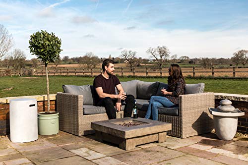 Peaktop HF11501AA Propane Gas Wood Look Square 40,000 BTU Fire Pit Table for Outdoor Patio Garden Backyard Decking with PVC Cover, Lava Rock, 35" x 35", Gray