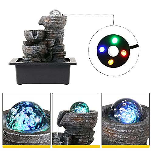 Dyna-Living Water Fountains Indoor Tabletop Fountain with Pump Waterfall Fountain Indoor Coloured LED Lights Desk Water Fountains for Home Office Decor