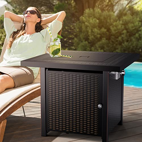 Ciays Propane Fire Pits 28 Inch Outdoor Gas Fire Pit, 50,000 BTU Steel Fire Table with Lid and Lava Rock, Add Warmth and Ambience to Gatherings and Parties On Patio Deck Garden Backyard, Black