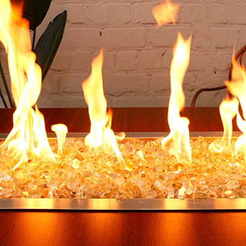 GRISUN Gold Fire Glass for Fire Pit, 20 Pounds 1/2 Inch High Luster Reflective Tempered Glass Rocks for Natural or Propane Fireplace, Safe for Outdoors and Indoors Firepit Glass
