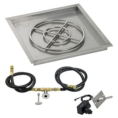 American Fireglass SS-SQPKIT-N-24 Natural Gas 24" Square Stainless Steel Drop-in Pan with Spark Ignition Kit (18" Fire Pit Ring)