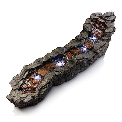 Alpine Corporation TZL240 Alpine White LED Lights Tiered Rocky River Stream Fountain, 76" L x 22" W x 19" H, Mixed Colors