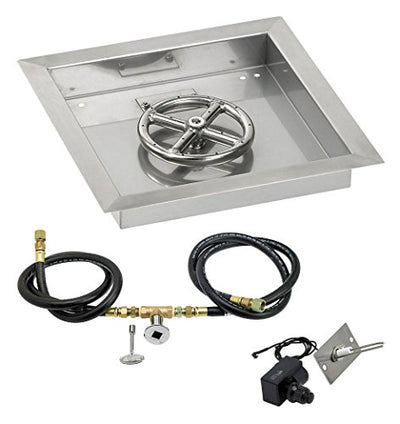 American Fireglass SS-SQPKIT-N-12 Natural Gas 12" Square Stainless Steel Drop-in Pan with Spark Ignition Kit (6" Fire Pit Ring)