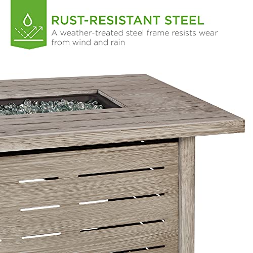 Best Choice Products Fire Pit Table 42in 50,000 BTU Rectangular Steel Propane Gas for Outdoor, Patio w/Burner Lid, Auto Ignition, Hideaway Tank Storage, Cover, Glass Beads - Gray