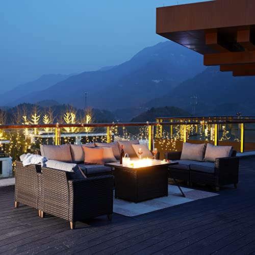 Grand Patio Outdoor Gas Fire Pit Table, 43 Inch 50,000 BTU Rectangle Patio Propane Fire Pit Table with Resin Wicker Base, Resin Wicker/ Rectangle