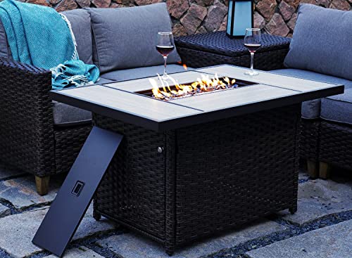 Grand Patio Outdoor Gas Fire Pit Table, 43 Inch 50,000 BTU Rectangle Patio Propane Fire Pit Table with Resin Wicker Base, Resin Wicker/ Rectangle