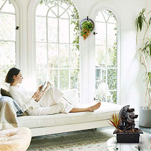 Tabletop Fountain Indoor Water Led Desk Fountain 4-Tiered Resin Pouring Pots & Automatic Pump Indoor Waterfall Fountain - Succulent Plant Natural Stone Base Small Indoor Fountain (21.5 X 19 X 28 cm)