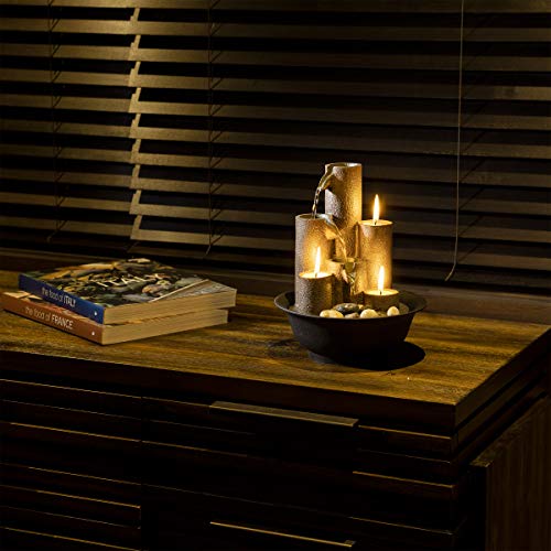 Alpine Corporation Tiered Column Tabletop Fountain with 3 Candles | Mini Waterfall