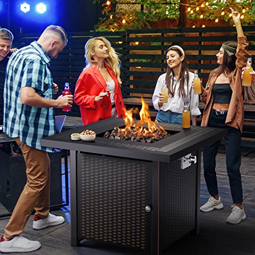 Ciays Propane Fire Pits 28 Inch Outdoor Gas Fire Pit, 50,000 BTU Steel Fire Table with Lid and Lava Rock, Add Warmth and Ambience to Gatherings and Parties On Patio Deck Garden Backyard, Black